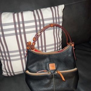 Vintage Dooney & Bourke Handbag Navy Saffiano Small Pocked Sack